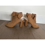 Fergalicious Brown Suede Peep Toe Ankle Boots with Bows Size 7.5 Photo 1