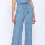FATE. Natural Fiber Tencel Denim Wrap Front Wide Leg Jumpsuit w Tie Belt Small Photo 3