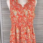 Cynthia Rowley Smocked Peplum Tank Top Orange/Muti Floral-Medium Photo 0