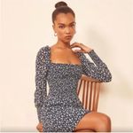 Reformation  Kelli Smocked Long Sleeve Floral Mini Dress in Elyse Navy sz Medium Photo 12