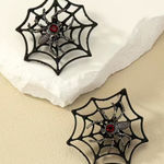 Gorgeous Retro Gothic Spider Web Stud Halloween Earrings with Ruby‎ Color Black Photo 0