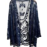 Nina Leonard  Floral Embroidered Mesh 3/4 Sleeves Open Duster Cardigan Large Photo 1