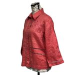 Jordan Coral Pink Button Up Linen 3/4 Blouse Modest Mature Beach Coastal M Boho Photo 1