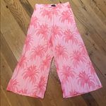 Tahari  Linen Pink Palm Tree Crop Pull on Elasticated Waist Culottes w Pockets S Photo 0