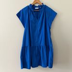Avara Elaine Tiered Mini Dress Blue Ruffle Neck Poplin Cotton Bright Blue Sz XL Photo 2
