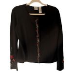 Emma James Sweater Vintage Small Black Embroidered Floral Cardigan Top Beaded Photo 0