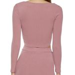 Romwe NWT ~  Pink Ribbed Front Tie Cropped Long Sleeve Top ~ Women's Size LARGE Photo 2