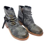 Retro Round Toe Ankle Combat Boots Faux Leather Side Zip Pull On Gray Size 41 Black Photo 3