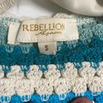 Rebellion  Again 2 piece Crochet Knit Top Shorts Set NWOT Blue and Cream Size S Photo 7