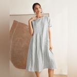 Lintico Morgan 100% Linen Striped Short Sleeve Midi Dress Boho Lagenlook Size S Blue Photo 11