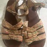 Toms  Size 9 Zoe Cork Paint Splattered Flat Sandals Multi Color Ankle Strap Photo 0