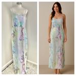 THEIA Sequin Tie Dye‎ Maxi Dress Spaghetti Straps Formal Evening Gown Size 14 White Photo 8