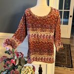 Envy  Sweater Button Slit Back Womens Large Burgundy Tan Lightweight Photo 3