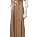 Baltic Born Women's Medium Tan V-Neck Bridesmaid Short Sleeve Velvet Maxi Dress Photo 4