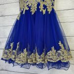 Tulle Prom Homecoming Dress Blue & Gold High Neck Tank Above Knee Length Size 4 Photo 1