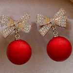 Red and Gold Bow Ornament Earrings Photo 0