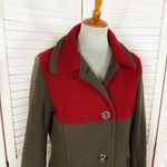 Susan Graver Boucle Fleece Color Block Button Front Coat Red Green Black Small Photo 5