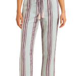 Cherry Paris Striped Pink & White Drawstring Lounge Pants Womens Medium Photo 0