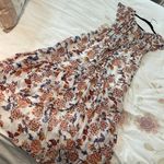 Women small Maxi off the shoulder flower dress elastic neckline waistband strap White Photo 2