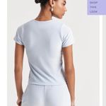 Cale Nina Light Blue Velour Velvet Crew Neck Short Sleeve Crop Tee T Photo 4