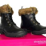 Shoedazzle Kleio Combat Boots Faux Fur Trim Chunky Lug Sole Black Photo 2