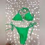 White Fox Boutique White Fox Swim Bikini Set kelly green beaded triangle top tie bottoms cheeky Photo 4