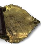Vintage Belt 1970's Whimsical Unisex Brass Leaf Buckle S Small Brown Leather Photo 3