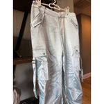 SEROYA Lai Satin Loose Fit Satin Cargo Pant Light Blue Womens Size Small Photo 5