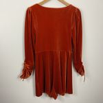 Urban Outfitters Velvet Romper Dress Rust Orange Long Sleeve Drawstring Womens M Photo 3
