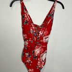 Kona Sol  red floral one piece swimsuit women’s size medium beach summer vacation Photo 0
