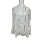 ZARA  White Metallic Striped Cotton Blend Button Down Flowy Top Large Lightweight Photo 1