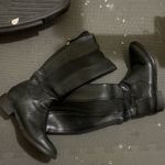 Tory Burch  Black Christy Tumbled Leather Stretch Riding Boots Photo 3