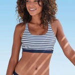 Lascana Mixed Print Scoop Bikini Swimsuit Top Navy Striped Women’s 8 White Photo 0