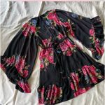 Betsey Johnson Bambi Dress Black Floral Bell Sleeve Ruffle Mini Photo 5