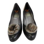Carisma Black Leather Pumps Heels Platform Fur Poof Pom‎ Women's Size 9.5 Photo 2