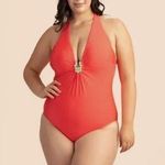 Trina Turk ππ Bijou Solids V-Plunge Plus One Piece Swimsuit Poppy Coral 20W Photo 0