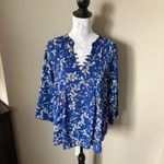 Evereve  Allison Joy Womens Floral Long Sleeve Blouse Blue Xlarge Photo 2