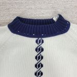 Vintage Nordic Knit Sweater Cream Red Navy Mock Neck Acrylic Wool Blend @L/XL White Size L Photo 8