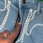 SheIn Blue and White Jean Shorts with Distressed Design size 28 Stretch Denim Photo 2