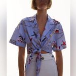 ZARA  nautical tie front top cropped short sleeve coastal anchor sailor blouse Photo 0