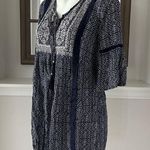 Artesia Boho Dress Casual Mini with Neck Ties Tassels Navy Cream Size S Photo 3