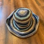 Floppy Beach Hat Unbranded OS Stripe Crochet Blue Green Beige Roll Rim Y2K Sun Photo 1