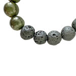 Lava Stone & Dark Green Stone Stretch Beaded Bead Bracelet 3" Boho Earthy Forest Black Photo 1