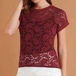 Allegra K  Dark Red Lace Short Sleeve Top Size Small Photo 0