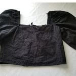Socialite Black Eyelet Lace Crop Top 3/4 Balloon Sleeve Womens Size Medium Photo 0