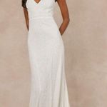 Lulus Passionate Romance White Beaded Sequin Mermaid Maxi Dress Size Large Photo 0
