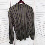 ZARA  Metallic Striped Crinkle Mock Neck Blouse Gold Multi Small Photo 6