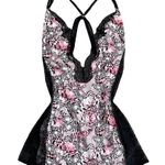 Victoria's Secret Pastel Light Pink Black Butterfly Lace Plunge Neck Teddy Slip Photo 0