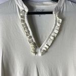 Vineyard Vines Womens Ruffled Top Size M Long Sleeve Ivory Shirt Flaws V-neck Photo 1