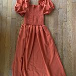 Women’s juniors burnt umber orange midi smocked dress Photo 2